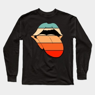 Retro Vintage Lips Sticking Out Tongue Print Long Sleeve T-Shirt